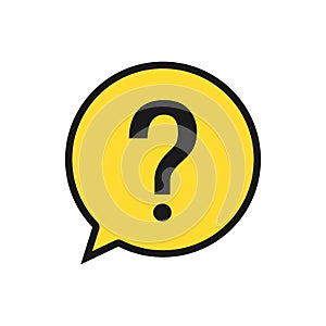 Question mark in yellow speech bubble. Help sign. Support concept.